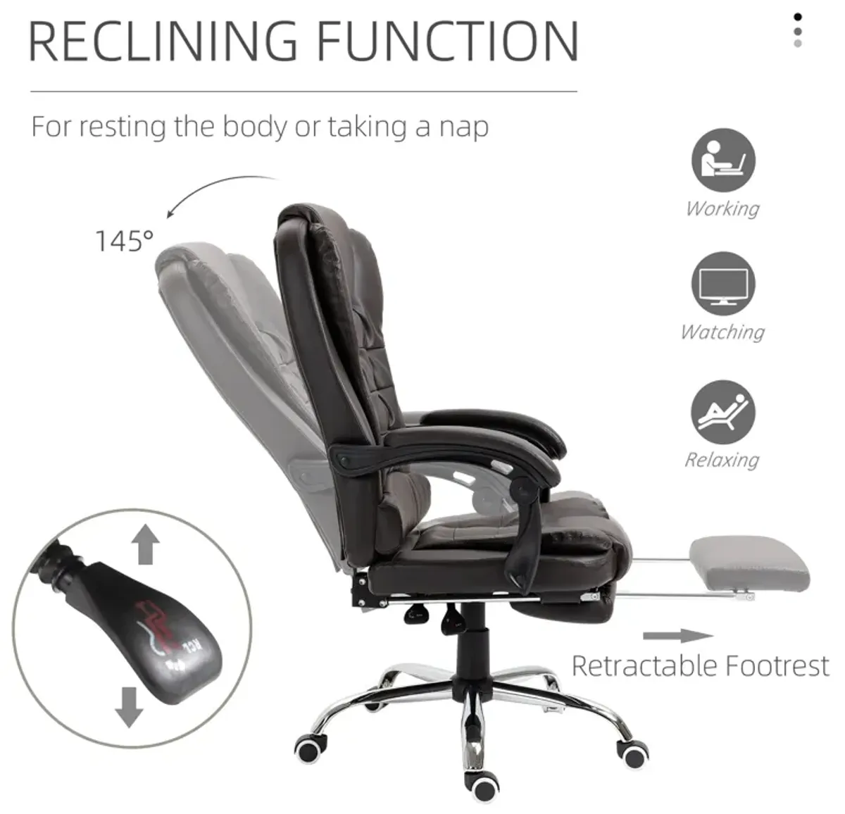 Coffee-Colored Office Chair: Ergonomic High Back with Retractable Footrest