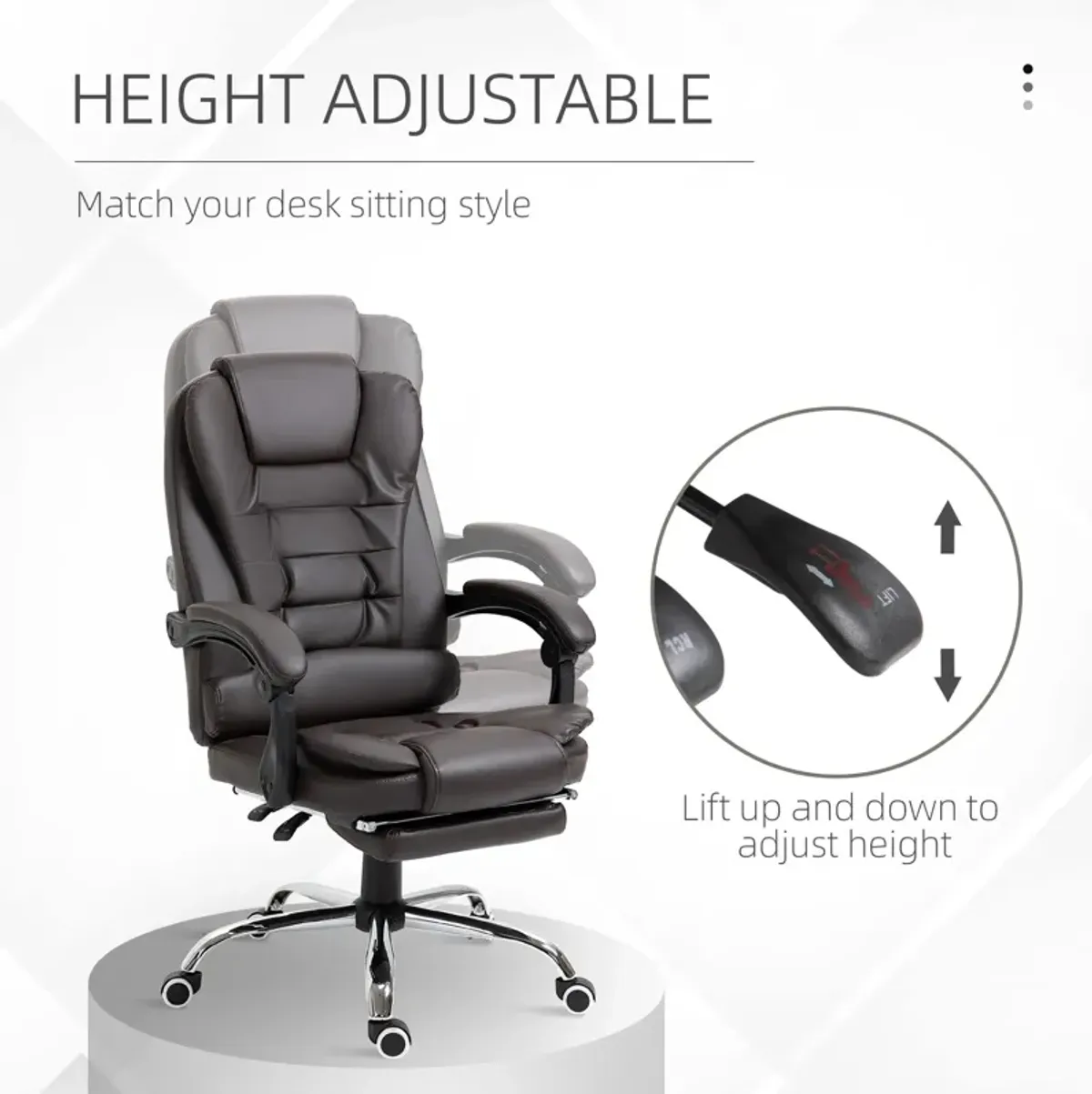 Coffee-Colored Office Chair: Ergonomic High Back with Retractable Footrest