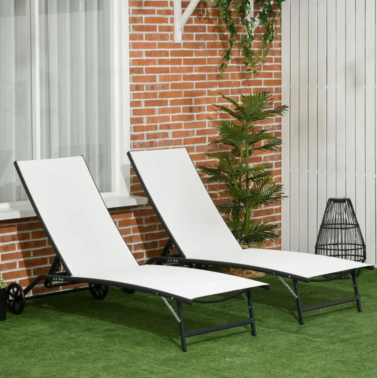 Outdoor Relaxation Set: 2-Piece Patio Chaise Lounge with Adjustable Backrest