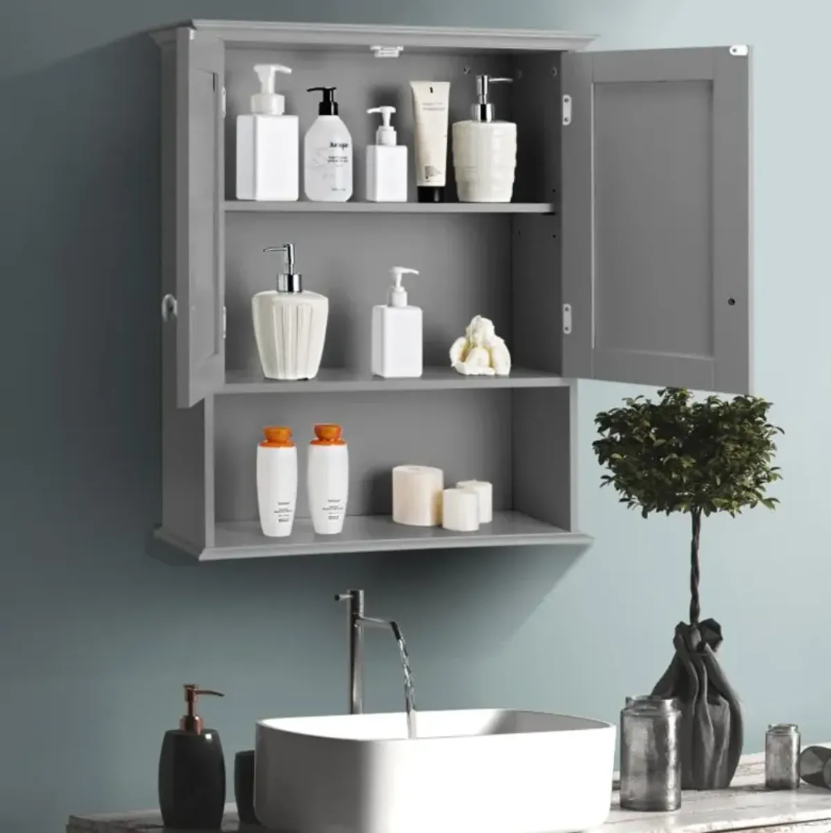 Hivvago 2-Door Wall Mount Bathroom Storage Cabinet with Open Shelf