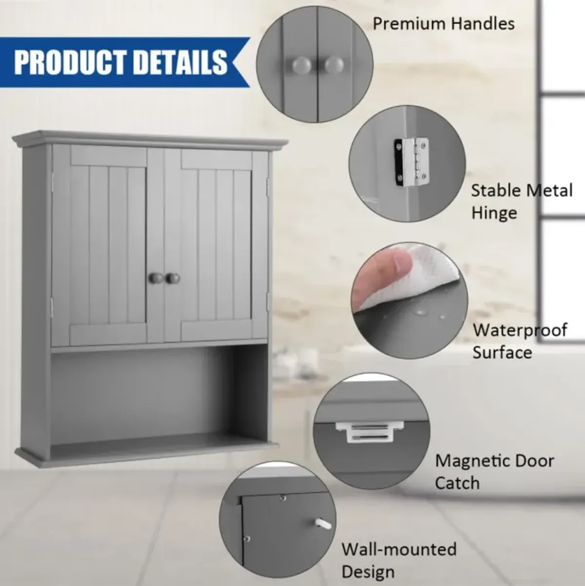 Hivvago 2-Door Wall Mount Bathroom Storage Cabinet with Open Shelf