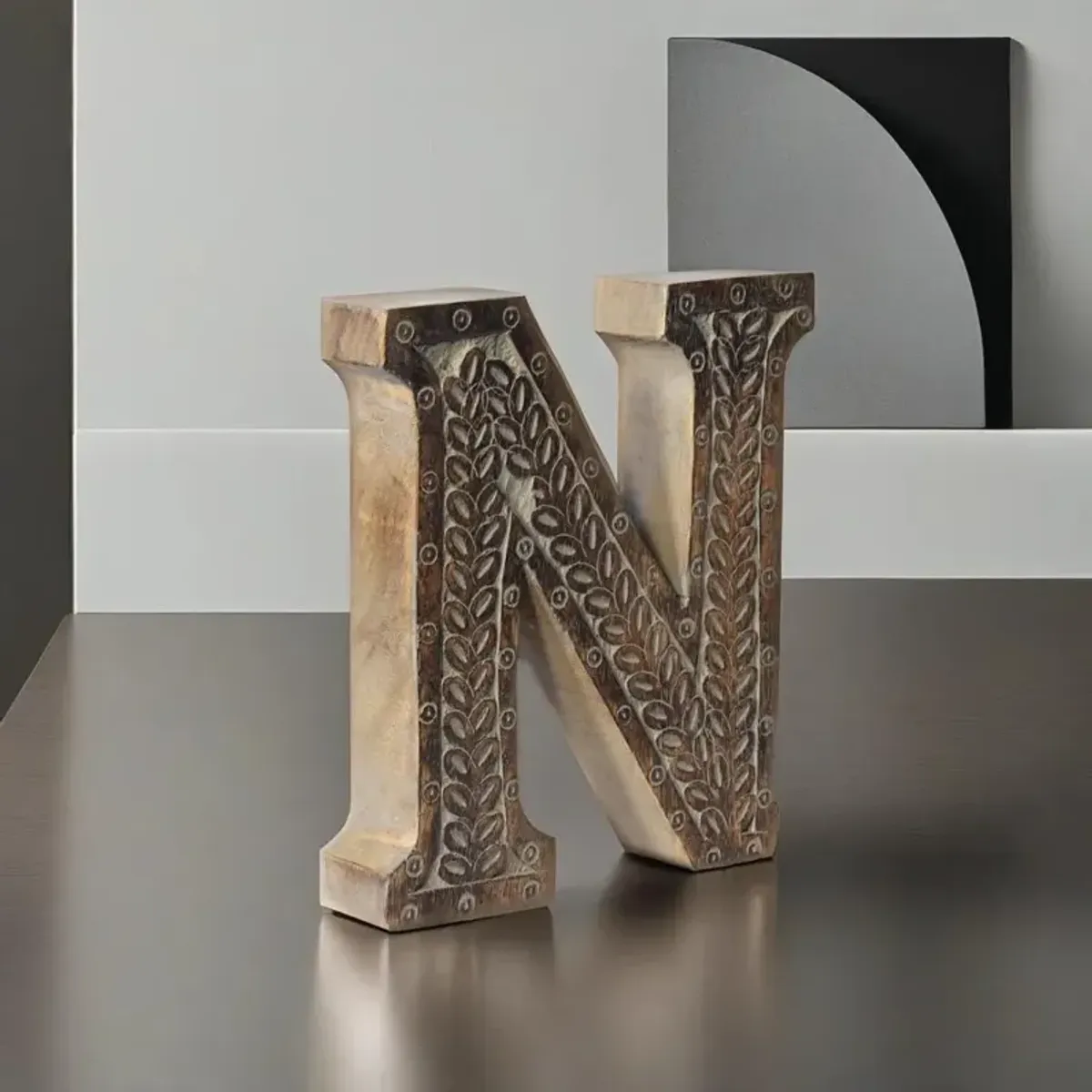 Vintage Gray Handmade Eco-Friendly "N" Alphabet Letter Block For Wall Mount & Table Top D�cor