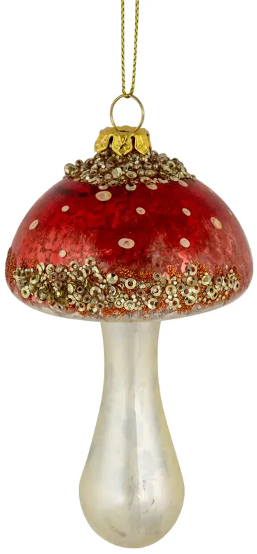 5" Sequined Mushroom Glass Christmas Ornament