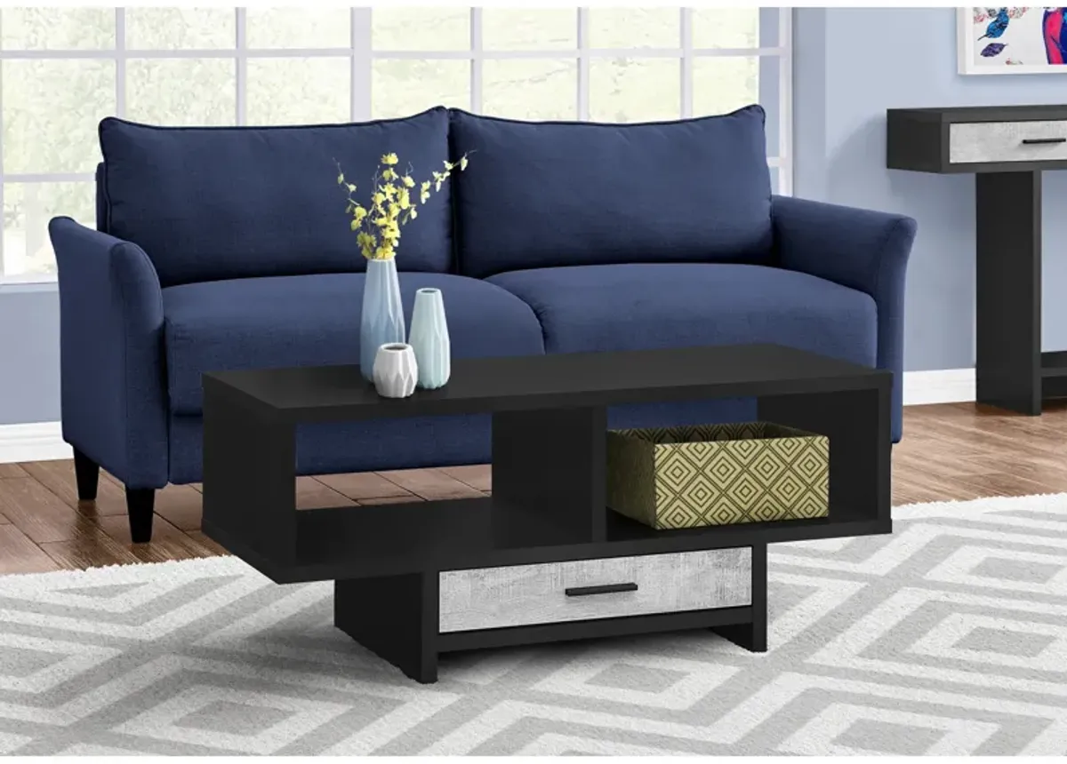 Monarch Specialties I 2810 Coffee Table, Accent, Cocktail, Rectangular, Storage, Living Room, 42" L, Drawer, Laminate, Black, Grey, Contemporary, Modern