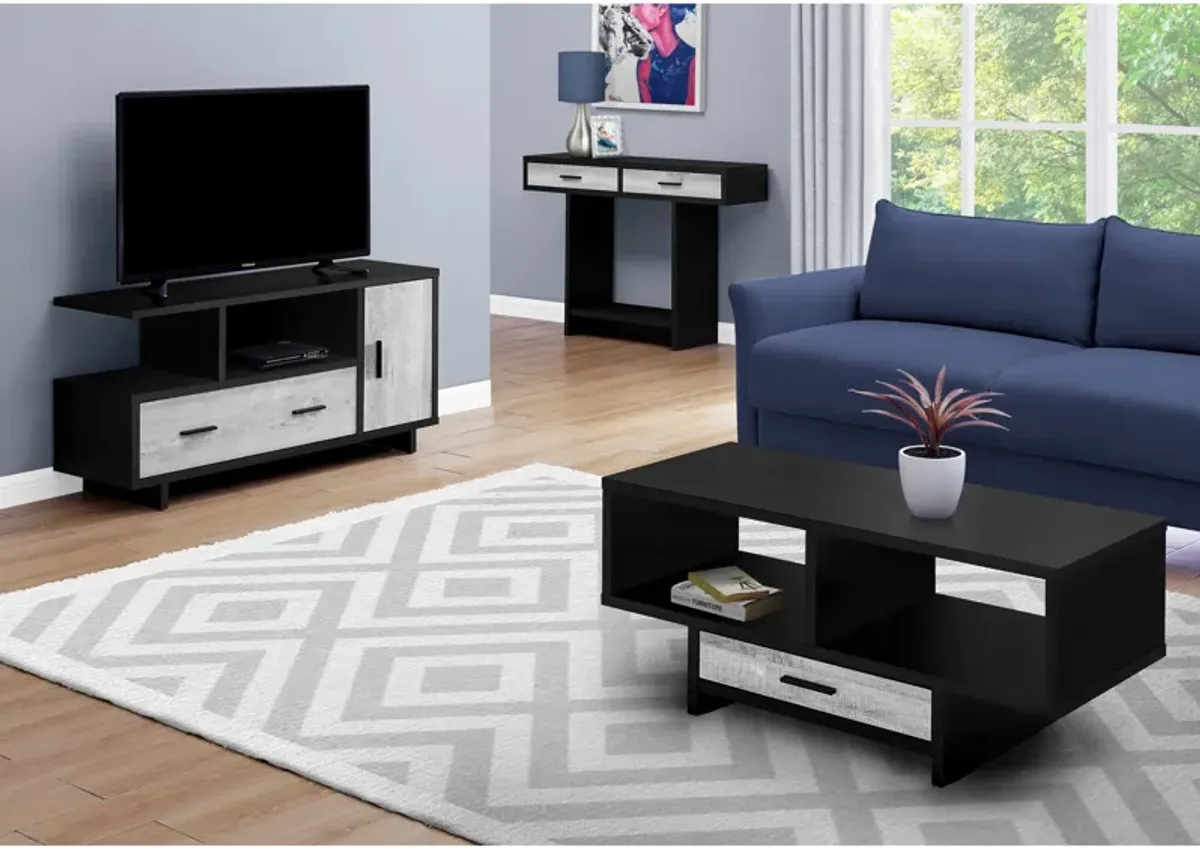 Monarch Specialties I 2810 Coffee Table, Accent, Cocktail, Rectangular, Storage, Living Room, 42" L, Drawer, Laminate, Black, Grey, Contemporary, Modern