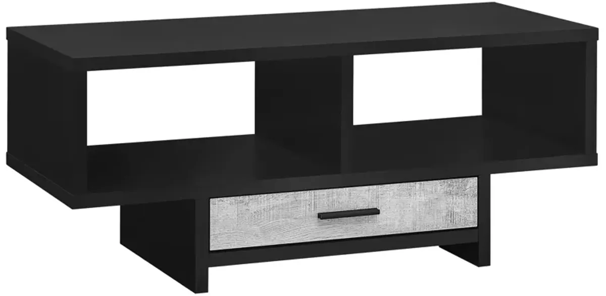 Monarch Specialties I 2810 Coffee Table, Accent, Cocktail, Rectangular, Storage, Living Room, 42" L, Drawer, Laminate, Black, Grey, Contemporary, Modern