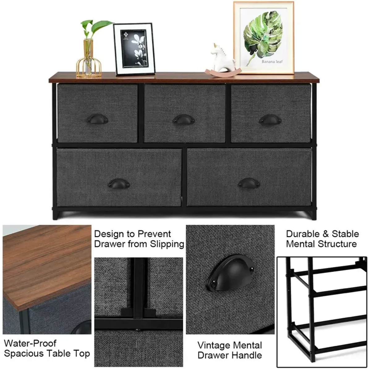 Wood Dresser Storage Unit Side Table Display Organizer