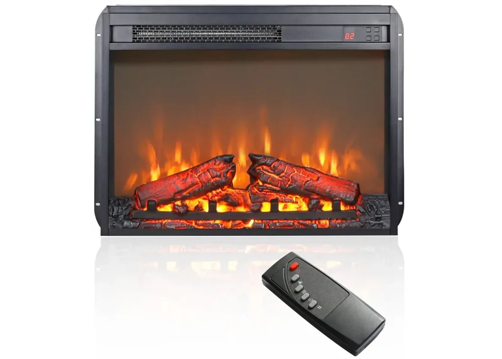 MONDAWE 23 Inch Electric Fireplace Insert, Ultra Thin Heater With Log Set and Realistic Flame, Remote Control With Timer, Overheating Protection