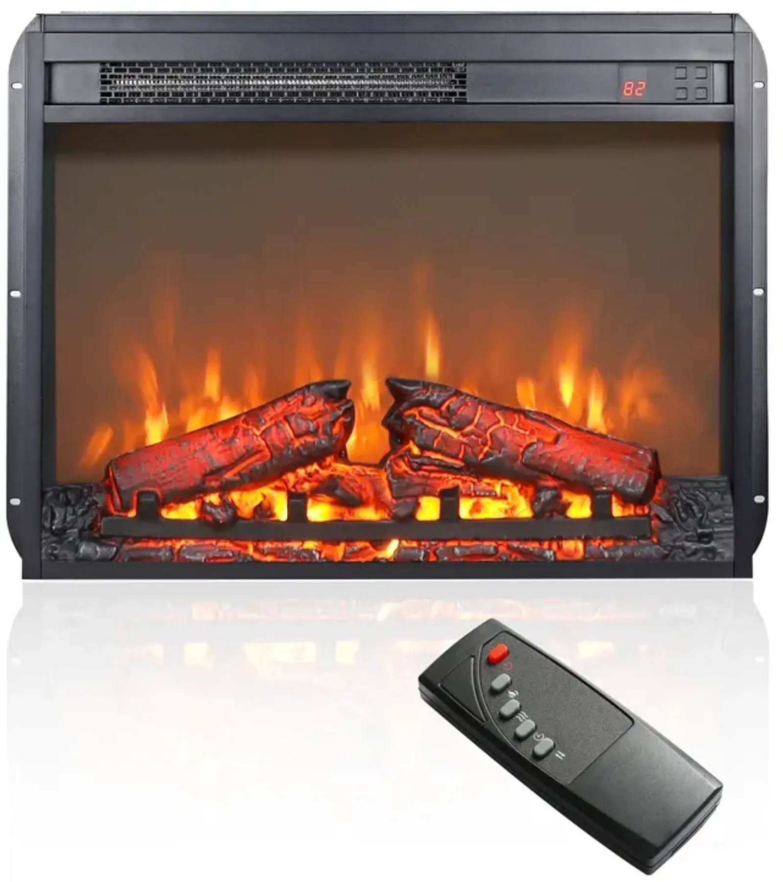 MONDAWE 23 Inch Electric Fireplace Insert, Ultra Thin Heater With Log Set and Realistic Flame, Remote Control With Timer, Overheating Protection