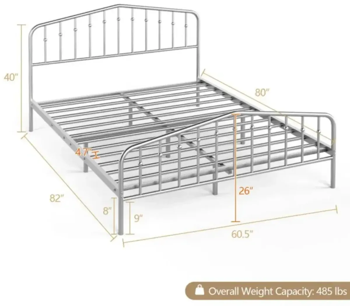 Hivvago Queen Size Metal Platform Bed Frame with Vintage Headboard and Footboard