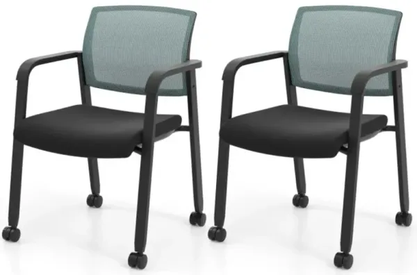 Hivvago Set of 2 Stackable Rolling Office Chairs with Mesh Backrest