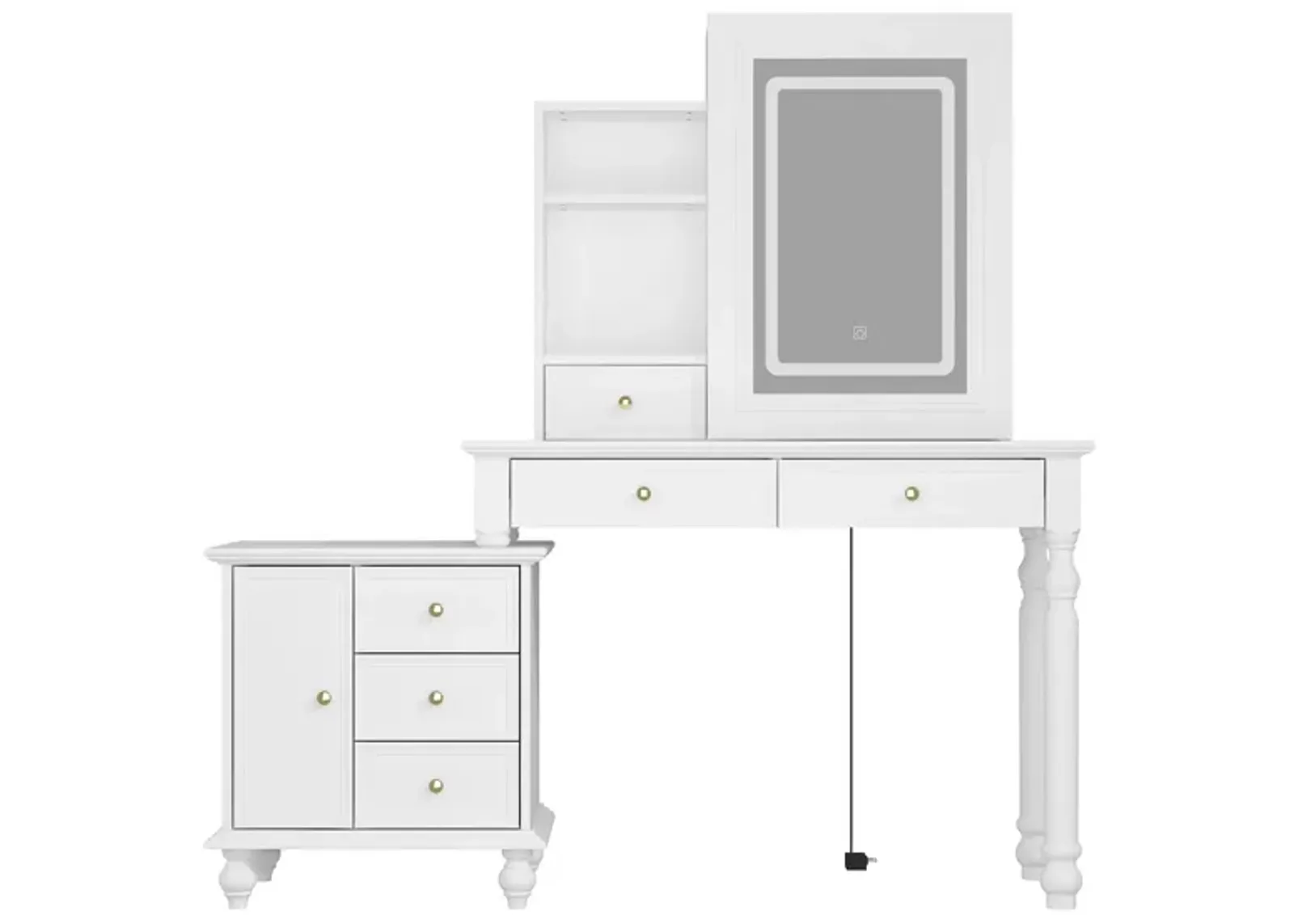 FUFU&GAGA LED Color Change Mirror Makeup Vanity Sets with Drawer and Storage Shelves,(76.5" W x 15.7" D x 56.9" H),White