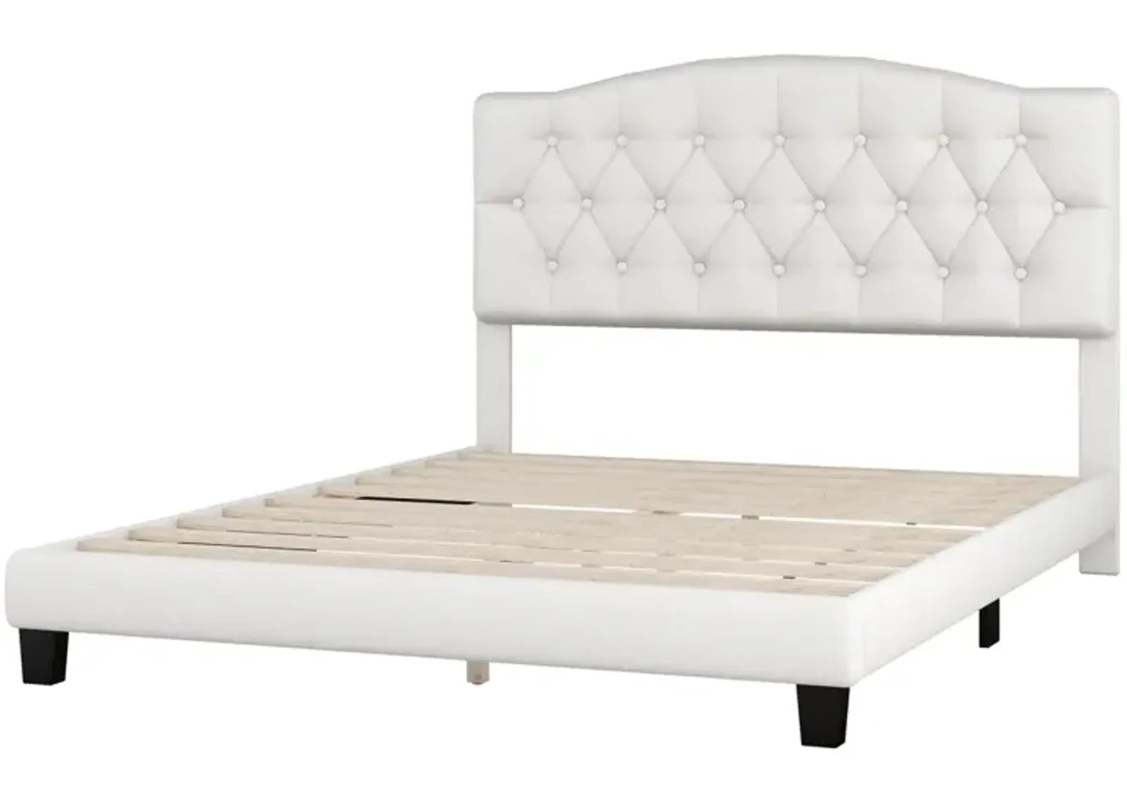 Upholstered Platform Bed With Saddle Curved Headboard And Diamond Tufted Details, Queen