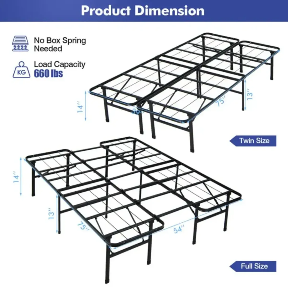 Hivvago Full/King Size Folding Steel Platform Bed Frame for Kids and Adults