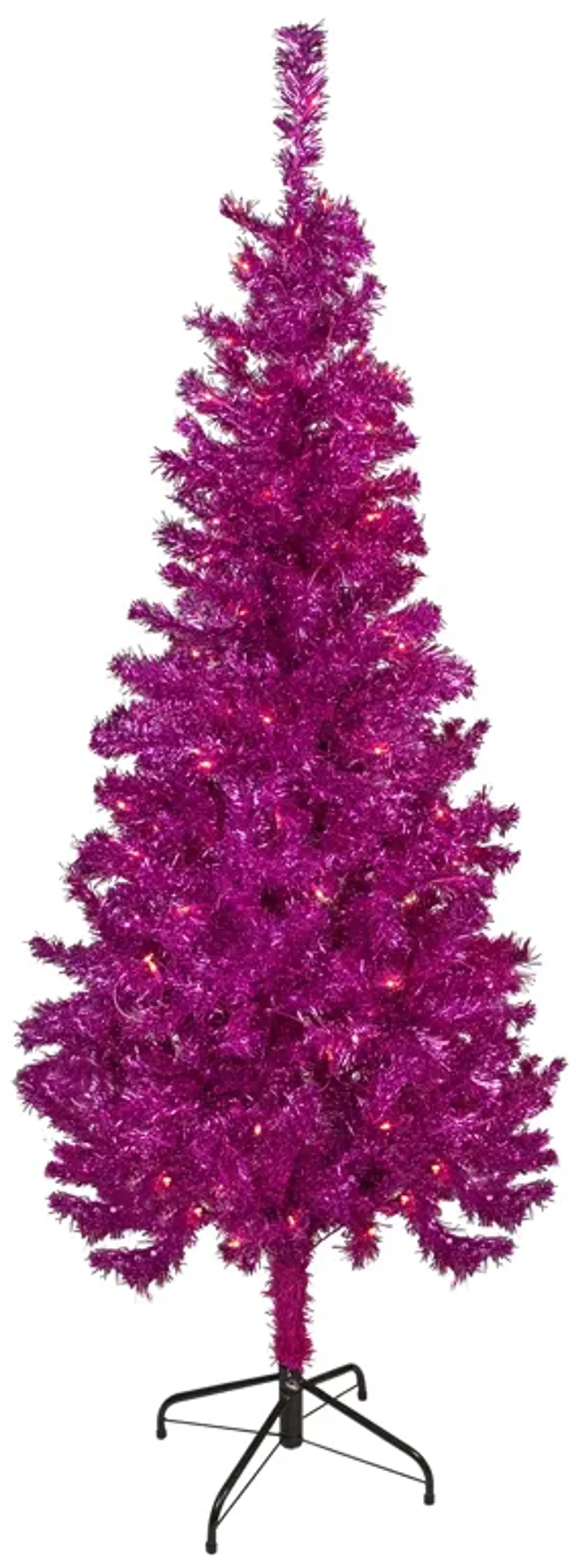 6' Pre-Lit Pink Artificial Tinsel Christmas Tree  Clear Lights