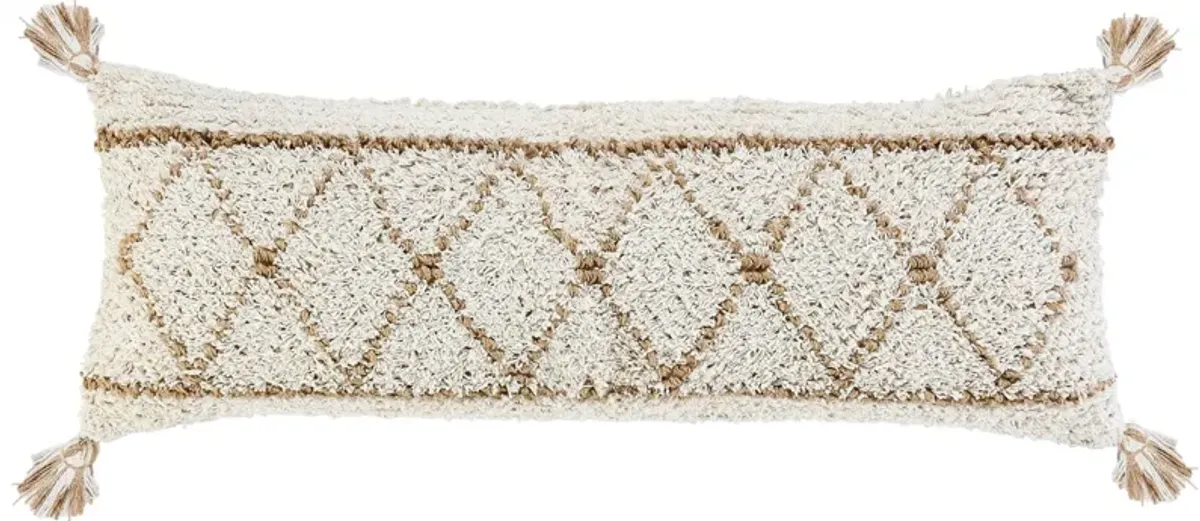 36" White and Tan Diamond Lumbar Rectangular Throw Pillow