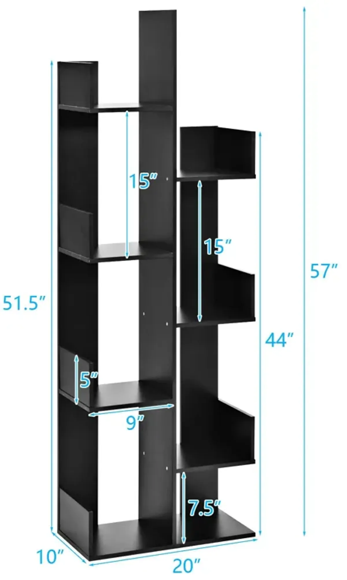 8-Tier Bookshelf Bookcase with 8 Open Compartments Space-Saving Storage Rack