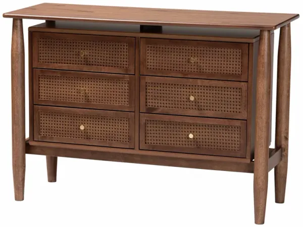 Baxton Studio Alyssa Japandi Walnut Brown Wood 6 Drawer Dresser