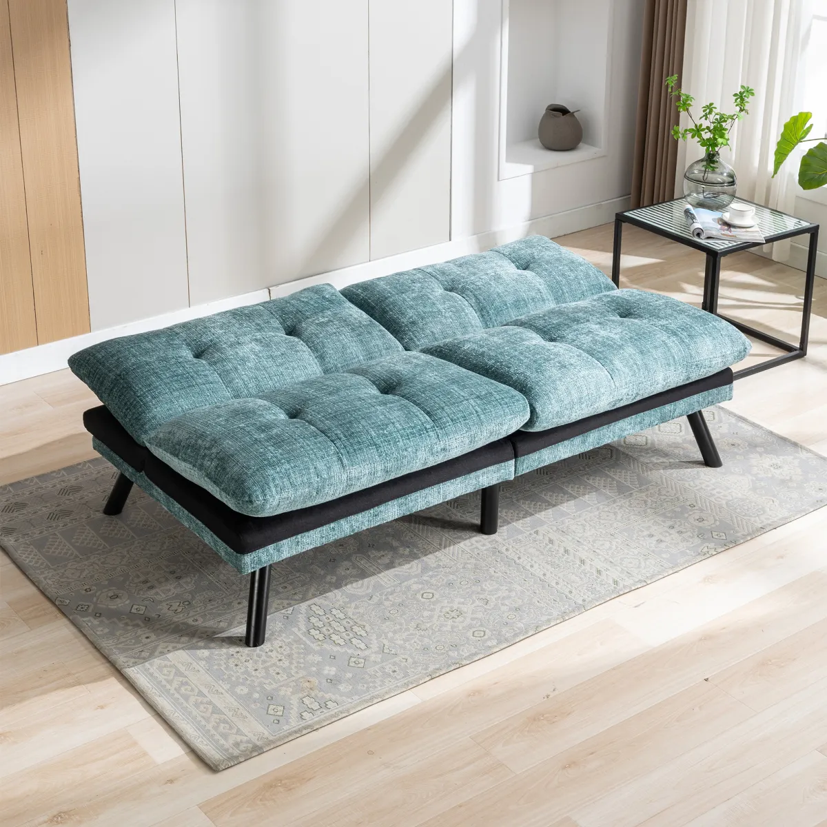 Convertible Sofa Bed Loveseat Futon Set - Mint Green