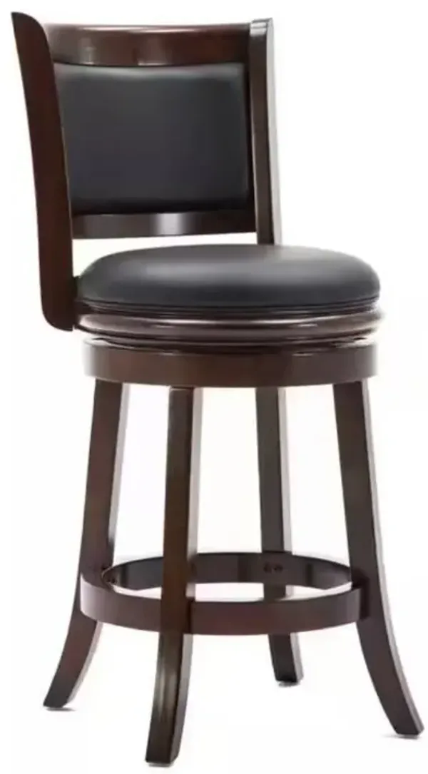 Hivvago Counter Height Barstool in Dark Brown Wood Finish with Black Padded Swivel Seat