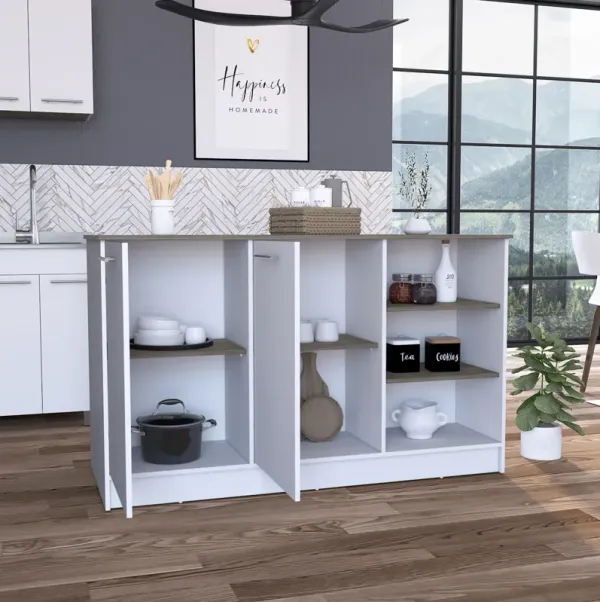 Streamdale Beacon Falls 3-Shelf Rectangle Kitchen Island White And Dark Brown