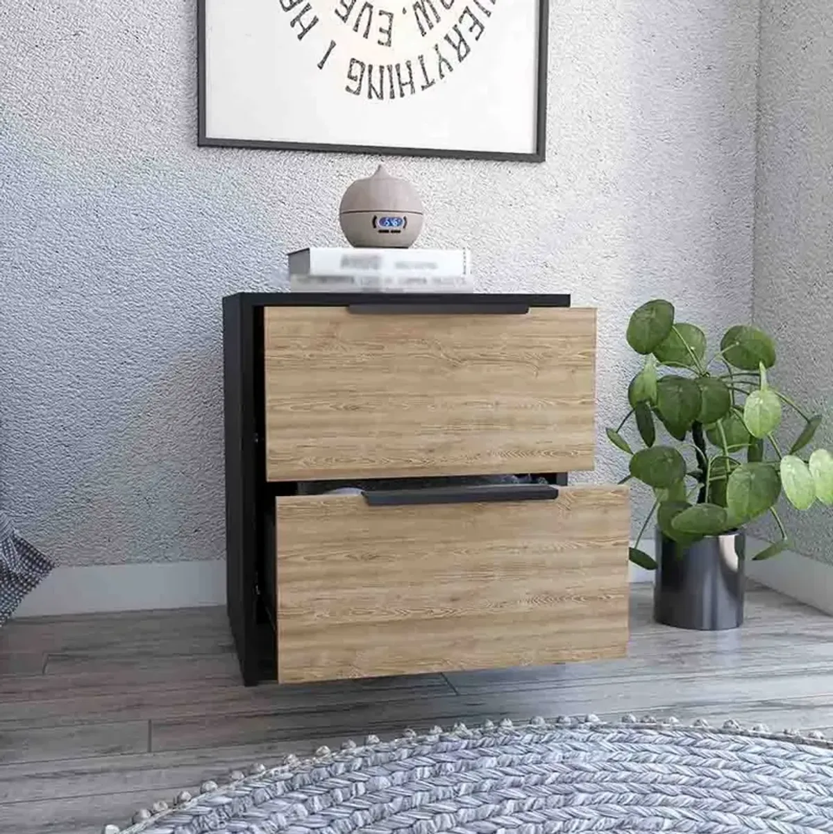 Nightstand Cervants, Bedroom, Black / Pine