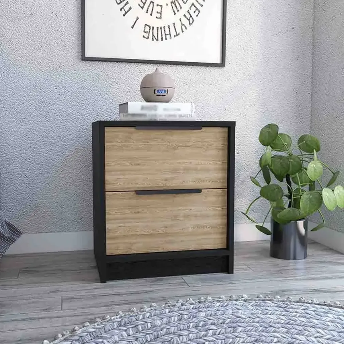 Nightstand Cervants, Bedroom, Black / Pine