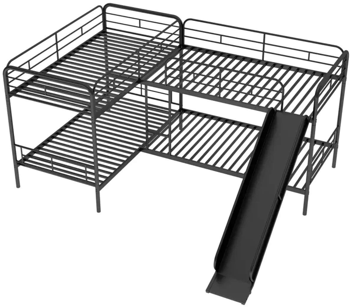 Twin Size L-Shaped Bunk Bed With Slide And Ladder