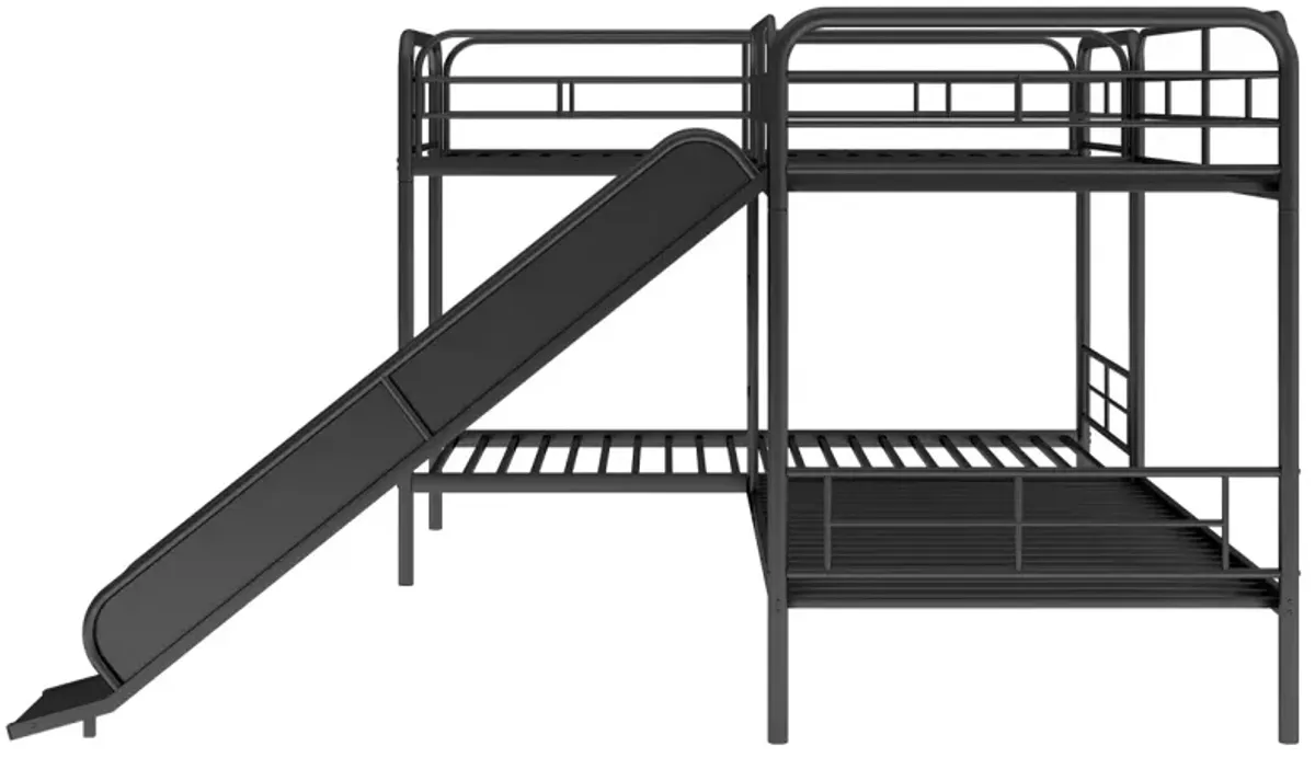 Twin Size L-Shaped Bunk Bed With Slide And Ladder