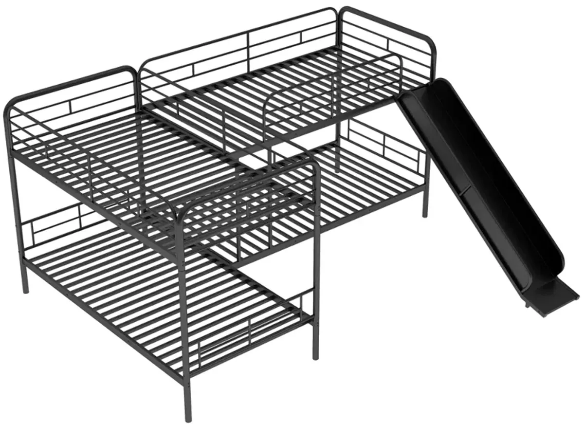 Twin Size L-Shaped Bunk Bed With Slide And Ladder