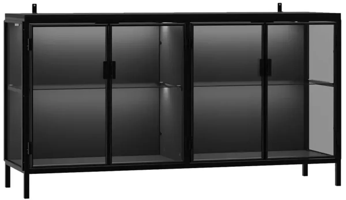 FUFU&GAGA Modern Glass Bookcase, Stylish & Durable Display Cabinet with Glass Doors for Living Room & Office,(55.1" W x 29.5" H x 15.7" D),Black