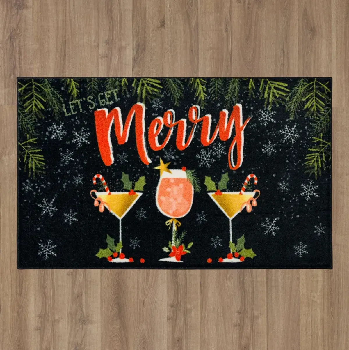 Lets Get Merry Black 2' x 3' 4" Kitchen Mat