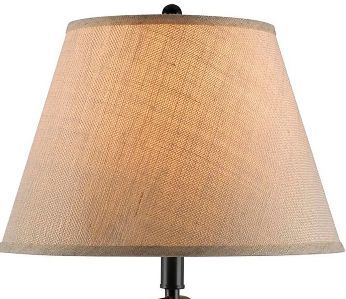3 Way Metal Body Table Lamp with Swing Arm and Conical Fabric Shade, Black-Benzara