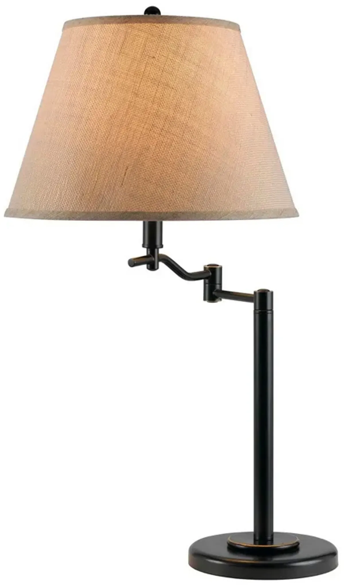 3 Way Metal Body Table Lamp with Swing Arm and Conical Fabric Shade, Black-Benzara