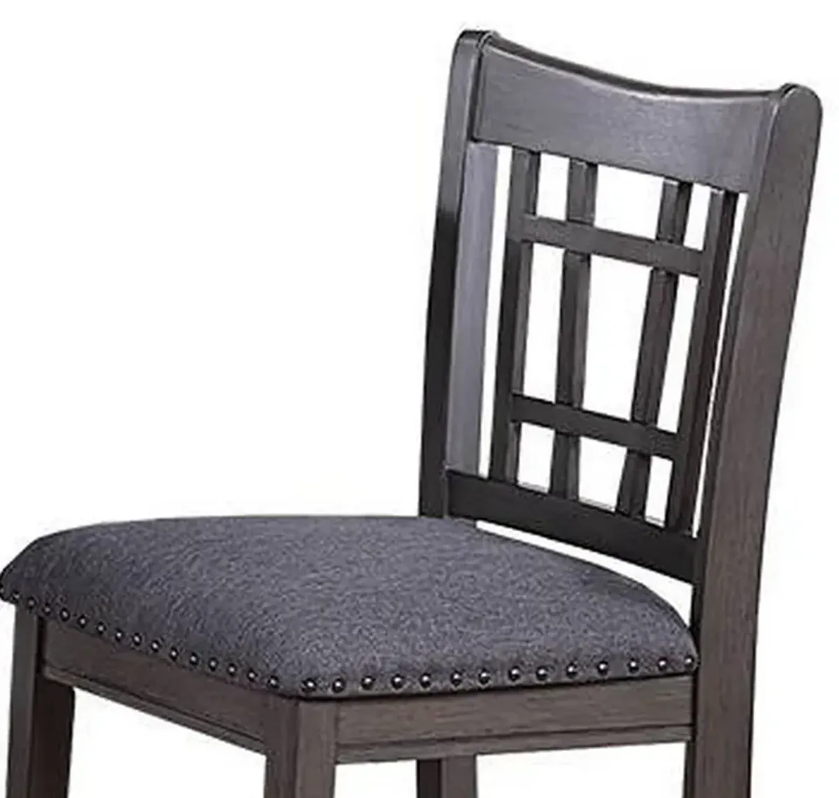 Raha Counter Stool Chair, Nailhead Trim, Open Square Back, Dark Gray - Benzara