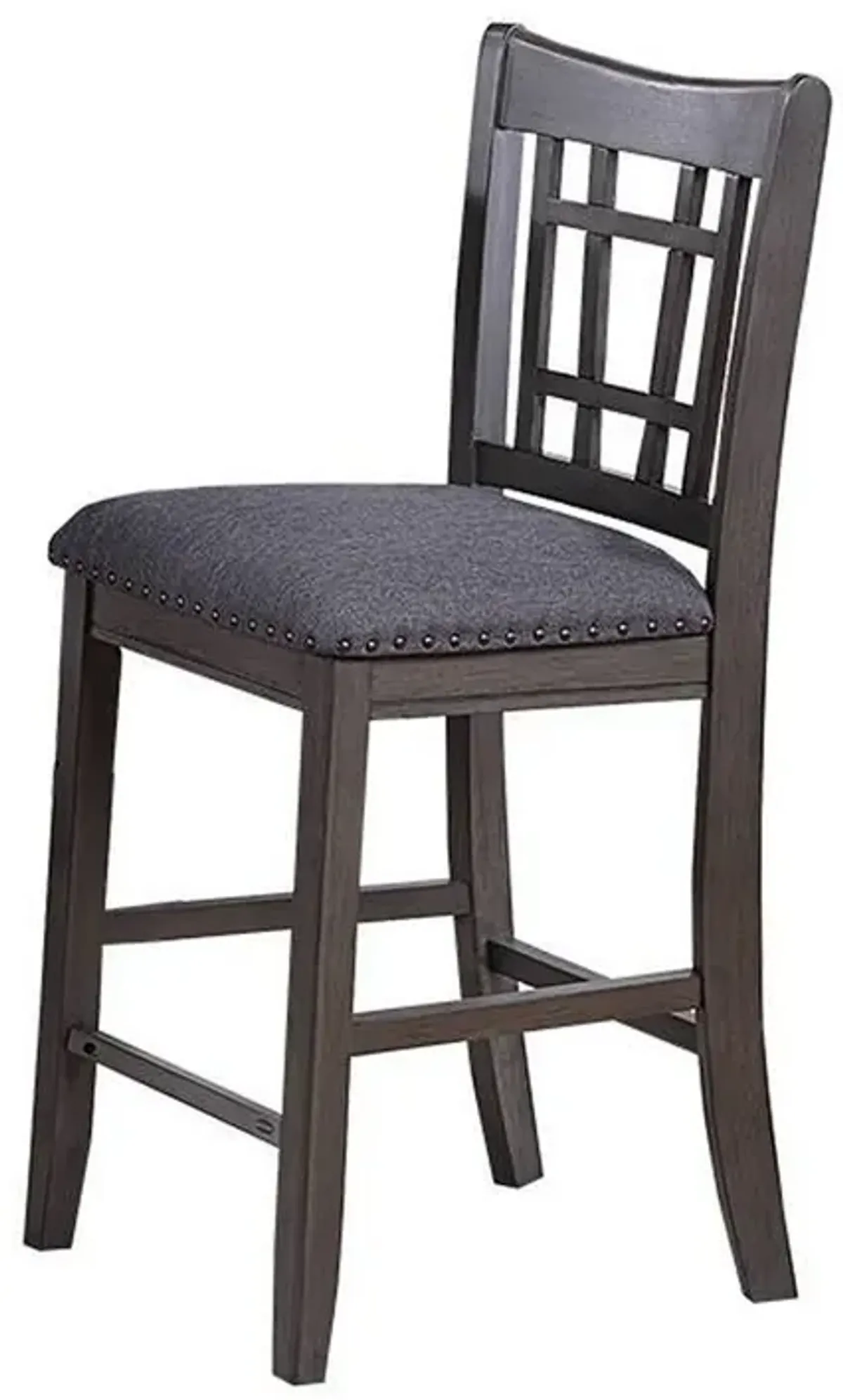 Raha Counter Stool Chair, Nailhead Trim, Open Square Back, Dark Gray - Benzara