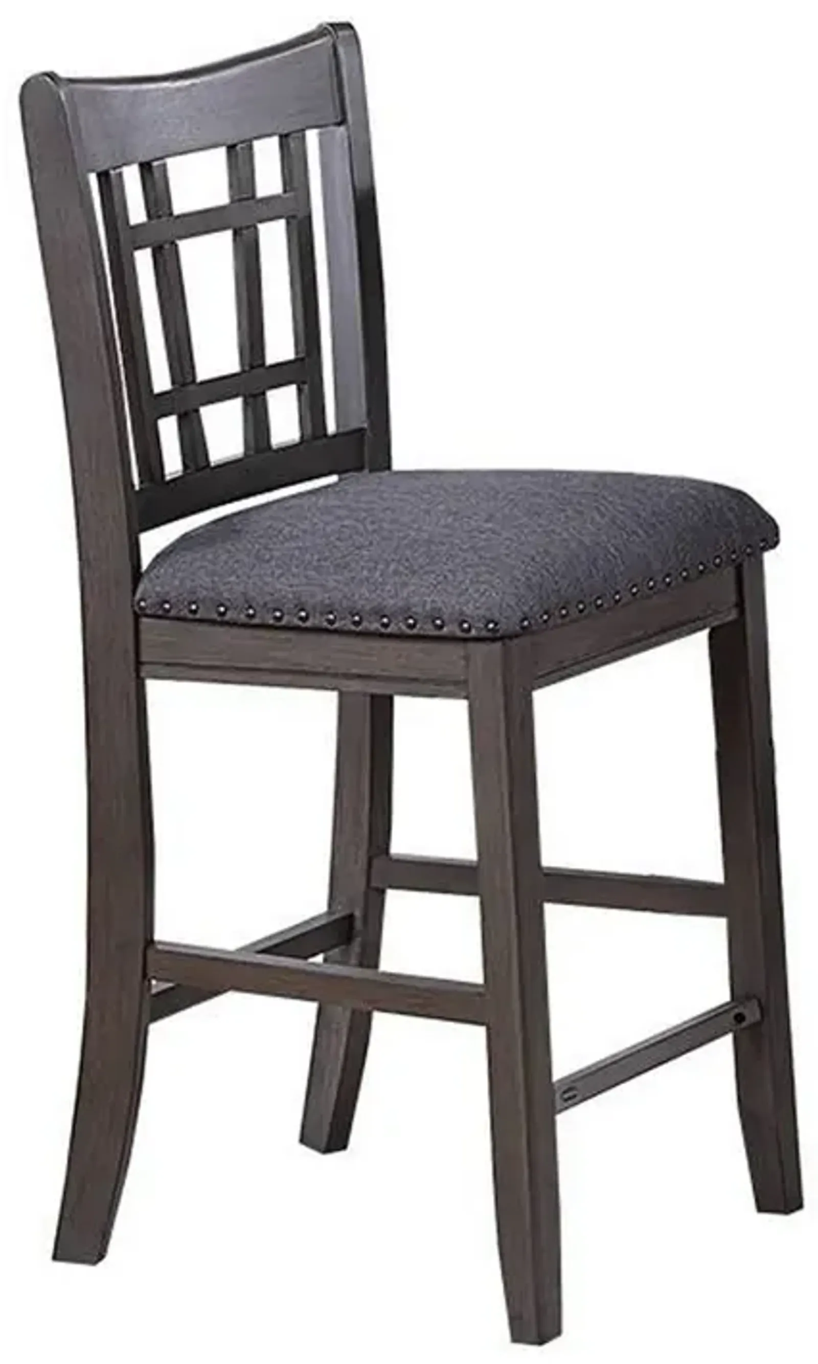 Raha Counter Stool Chair, Nailhead Trim, Open Square Back, Dark Gray - Benzara