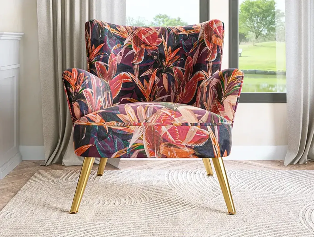 BELLEZE Modern Accent Chair, High Back Floral Pattern Armchair with Metal Legs, Upholstered Wingback Single Chair for Living Room Bedroom Office - Holland (Red Floral)