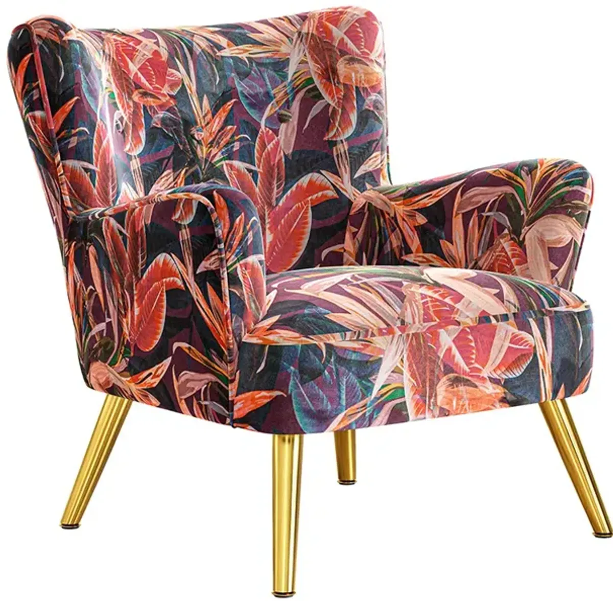 BELLEZE Modern Accent Chair, High Back Floral Pattern Armchair with Metal Legs, Upholstered Wingback Single Chair for Living Room Bedroom Office - Holland (Red Floral)