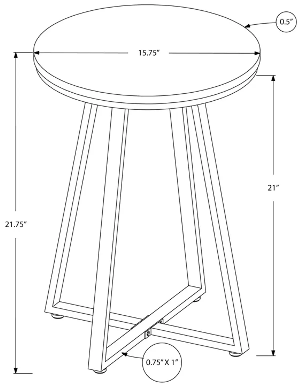 Monarch Specialties I 2178 Accent Table, Side, Round, End, Nightstand, Lamp, Living Room, Bedroom, Metal, Laminate, White Marble Look, Black, Contemporary, Modern