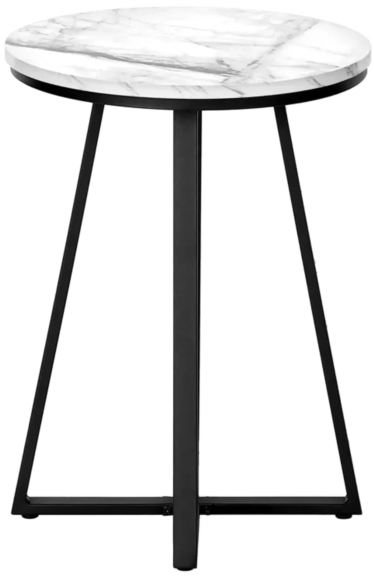 Monarch Specialties I 2178 Accent Table, Side, Round, End, Nightstand, Lamp, Living Room, Bedroom, Metal, Laminate, White Marble Look, Black, Contemporary, Modern