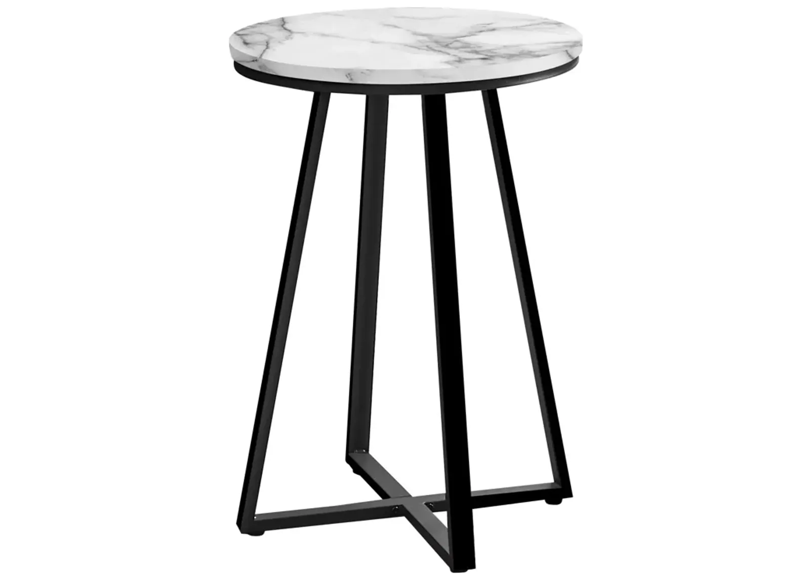 Monarch Specialties I 2178 Accent Table, Side, Round, End, Nightstand, Lamp, Living Room, Bedroom, Metal, Laminate, White Marble Look, Black, Contemporary, Modern