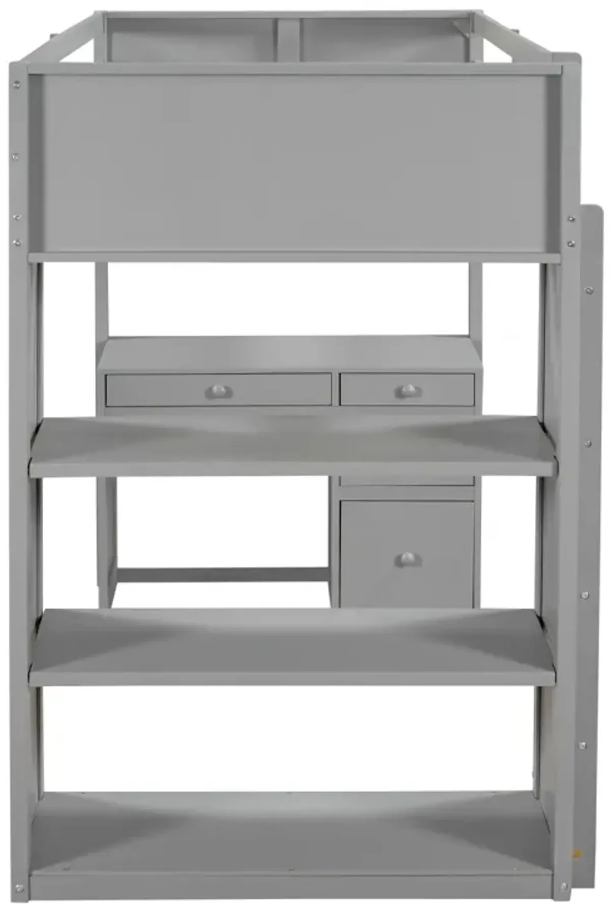 Twin Size Loft Bed With Ladder, Shelves, And Desk