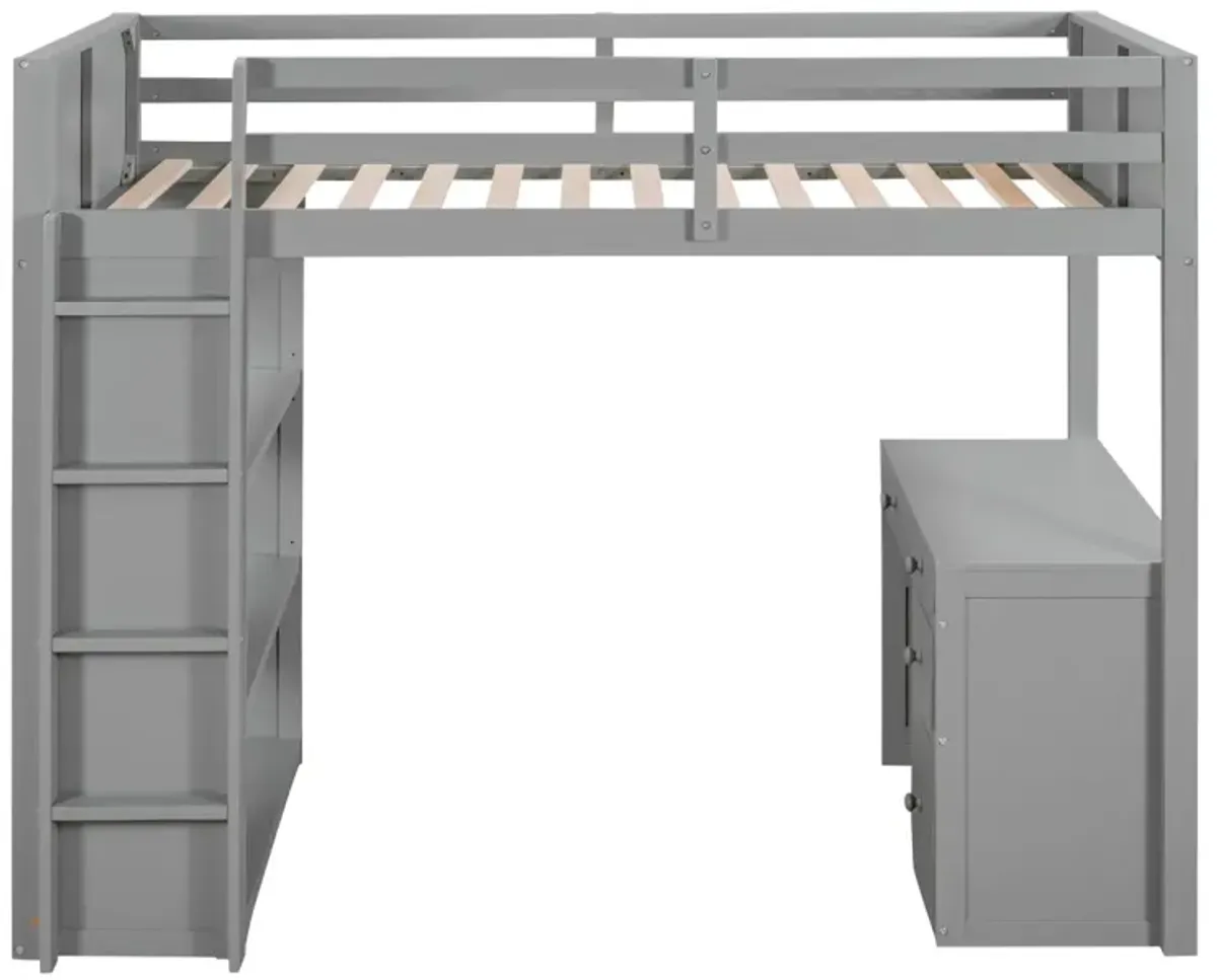 Twin Size Loft Bed With Ladder, Shelves, And Desk