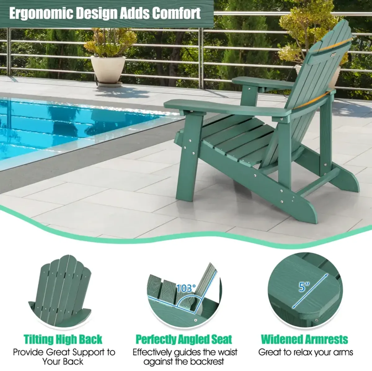 Weather Resistant HIPS Outdoor Adirondack Chair with Cup Holder