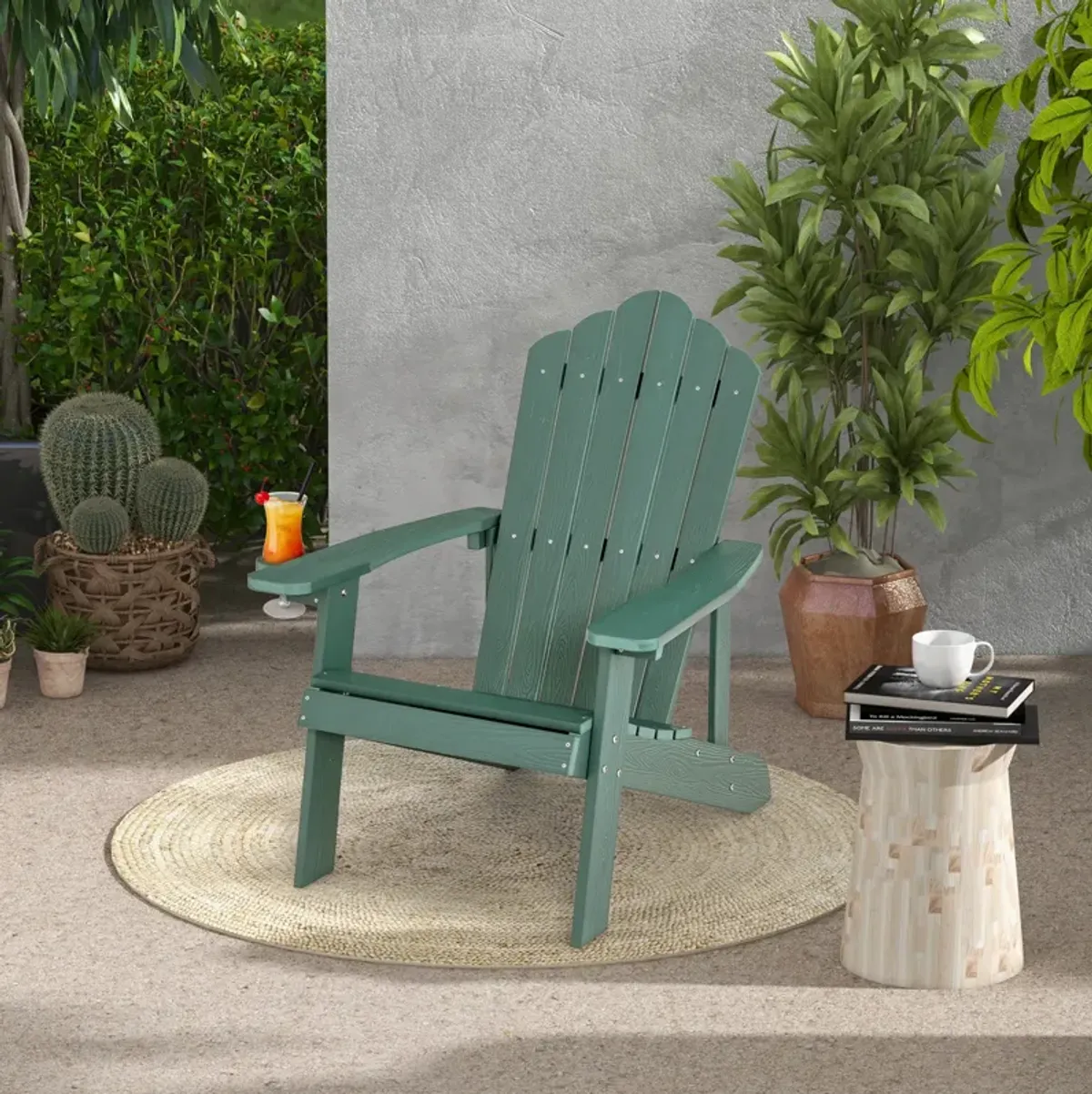 Weather Resistant HIPS Outdoor Adirondack Chair with Cup Holder