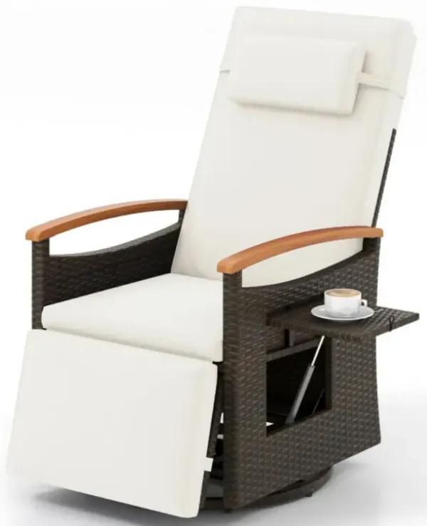 Patio Rattan 360° Swivel Recliner Chair with Adjustable Backrest and Footrest-Red