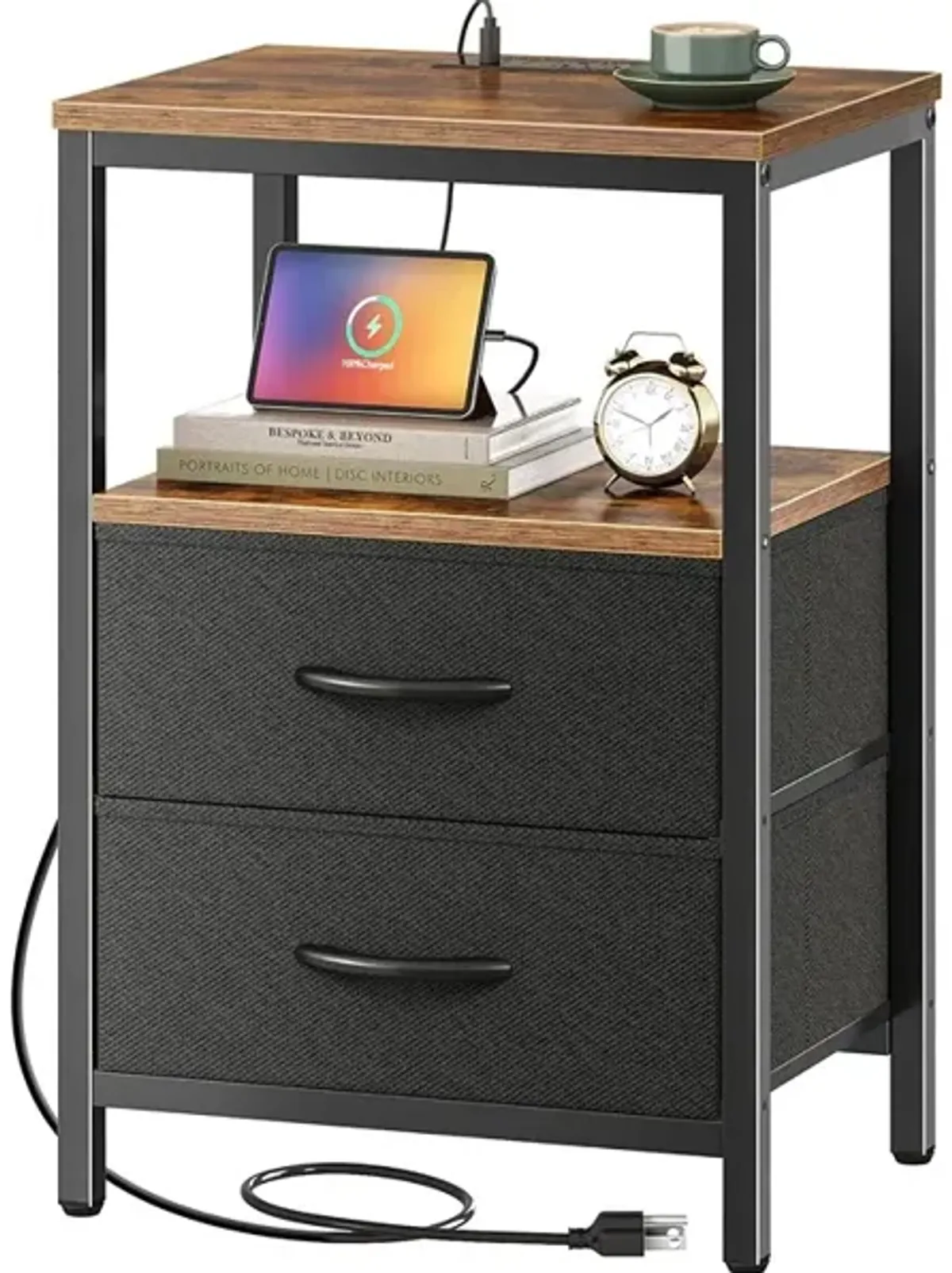 Huuger Bedside Table with USB Ports and Outlets