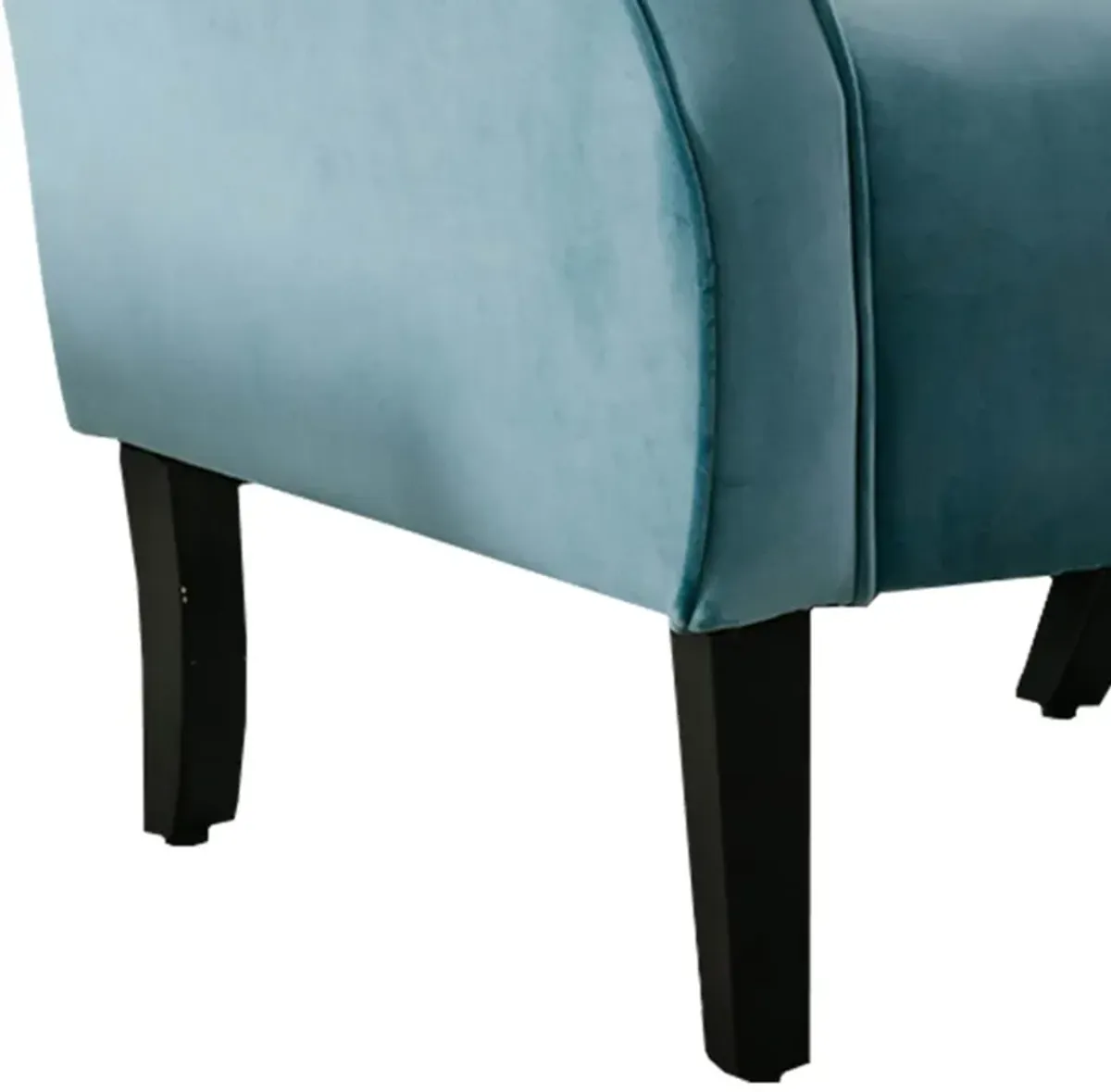 Cilic 32 Inch Accent Chair, Button Tufted Back, Rolled Arms, Blue Fabric-Benzara