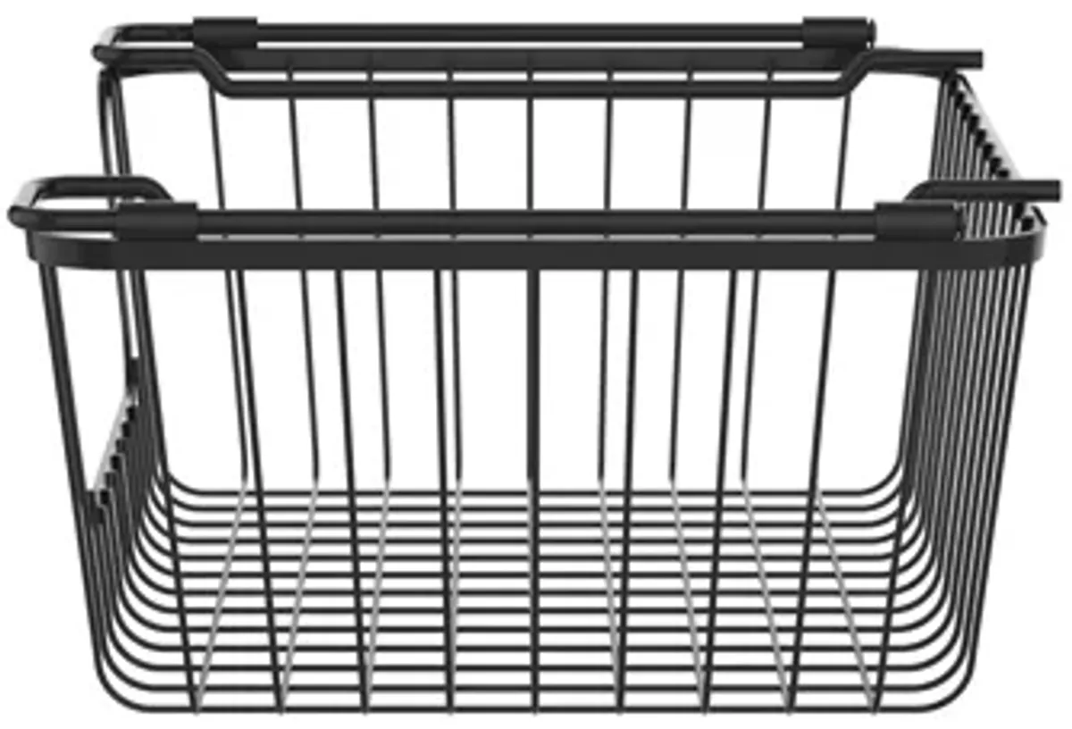 Oceanstar Stackable Metal Wire Storage Basket Set for Pantry, Countertop, Kitchen or Bathroom � Black, Set of 2